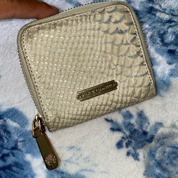 Vince Camuto Metallic Gold Textured Zip Around Coin Pouch - Picture 1 of 3